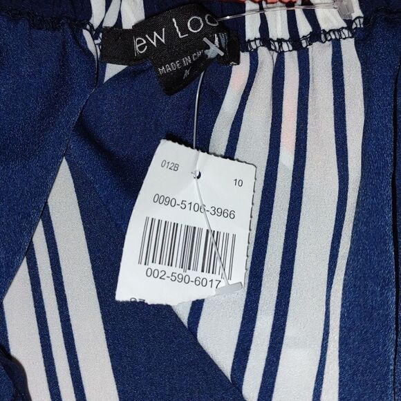 New Look off the shoulder navy white dress  Sz M - Picture 5 of 5